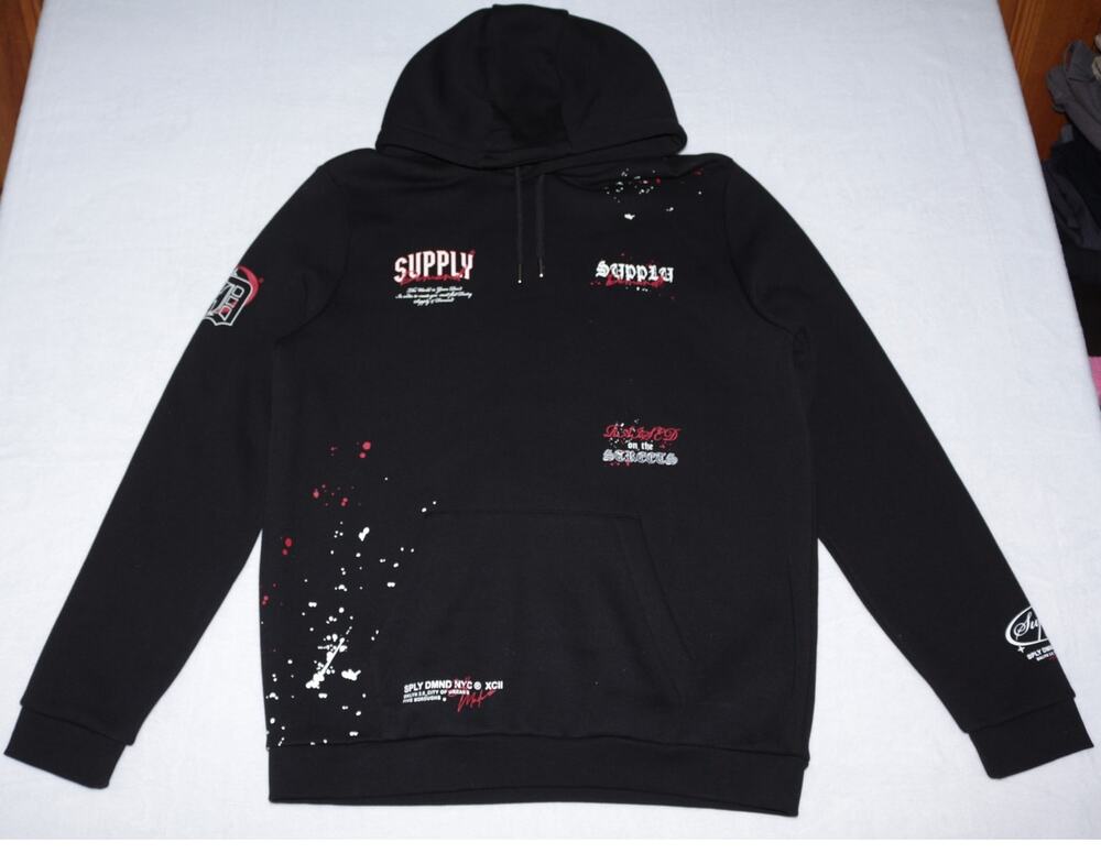 Supply & Demand NYC Men's L Black Graphic Pullover Hoodie Streetwear